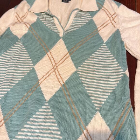 Vintage Izod Argyle Patterned Sweater - Cream and Blue - Picture 2 of 5